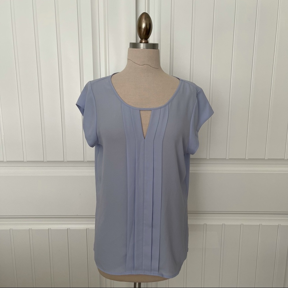 Light Blue Pintuck Front Cap Sleeve Blouse